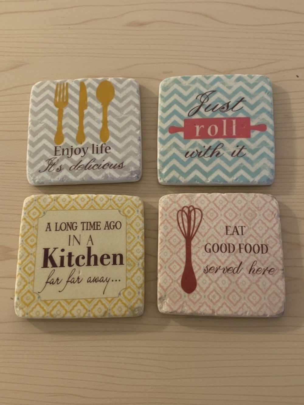 Decorative Kitchen Quote Stone Coasters - Set of 4 Great Gift Idea!